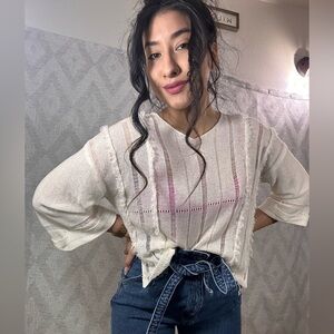 Moon River knit white fringe sweater size L